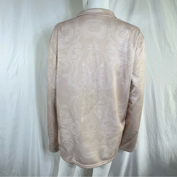 Women’s Dusty Pink Paisley Stitch Print Zippered Mock Collar Pull Over - Picture 4 of 6